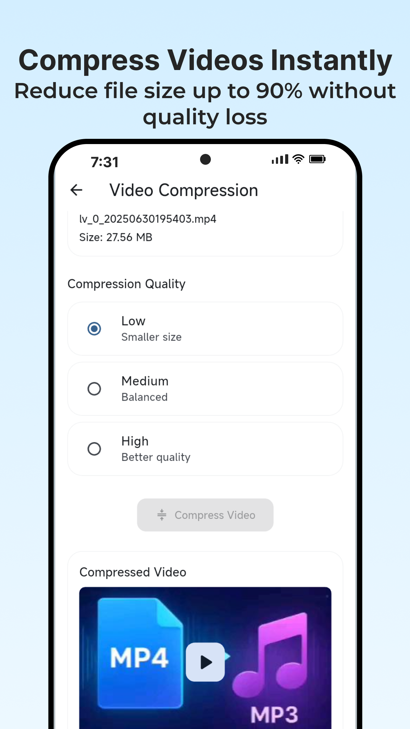 Video Compressor - Reduce video file size